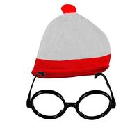 DIGITAL SPOT Adults Bobble Hat With No Lens Glasses Unisex Stag Party Fancy Dress Accessory (Red White Hat HT2071 + No Lens Glasses WD3130)