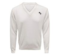 DIGITAL SPOT Adults Long Sleeve Knitted Bowling Jumper Top Mens Casual Wear Stylish V Neck Sweater White Medium