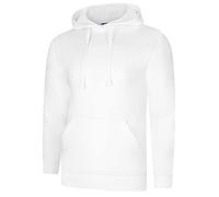 DIGITAL SPOT Adults Long Sleeve Plain Deluxe Hooded Hoodie Mens Pullover Front Pocket Sweatshirt (White X-Small)