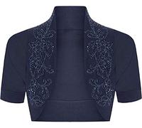 DIGITAL SPOT Fancy Night Party Sequin Beaded Bolero Shrug Ladies Short Sleeve Open Front Mini Top Navy Medium/Large