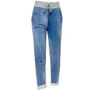 DIGITAL SPOT Floral Rose Printed Denim Jeans Womens Turn Up Italian Pants Ladies Trouser Blue