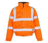 DIGITAL SPOT High Visibility Work Wear Coat Jacket Mens Hi Viz Vis Waterproof Safety Trousers (Orange Jacket Large)