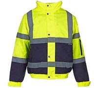 DIGITAL SPOT High Visibility Work Wear Coat Jacket Mens Hi Viz Vis Waterproof Safety Trousers (Yellow/Navy Jacket 2X-Large)