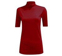 DIGITAL SPOT Ladies Novelty Short Sleeve Polo Neck Top Womens Plain Fancy Stretch Turtle Neck Jumper Wine UK 20-22