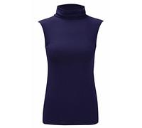 DIGITAL SPOT Ladies Novelty Sleeveless Polo Neck Top Womens Fancy Stretch Plain Turtle Neck Jumper Navy UK 16-18