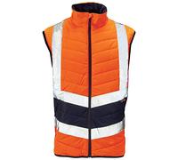 DIGITAL SPOT Mens High Visibility 2 Tone Contrast Puffer Bodywarmer Adults Breathable Full Zip Winter Gilets (Orange/Navy Large)