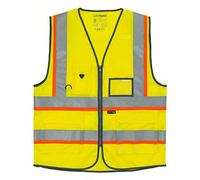 DIGITAL SPOT Mens Novelty Hi Viz Work Wear Multi Pocket Zipper Vest Adults Reflective Striped Executive Waistcoat Yellow 4X-Large