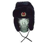 DIGITAL SPOT Mens Russian Trapper Hat Cap with Soviet Badge Unisex Faux Fur Ushanka Flaps Hat (One Size, White 58-60 cm)