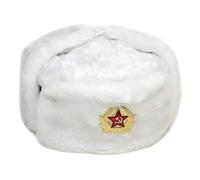 DIGITAL SPOT Mens Russian Trapper Hat Cap with Soviet Badge Unisex Faux Fur Ushanka Flaps Hat White One Size (Fits All)
