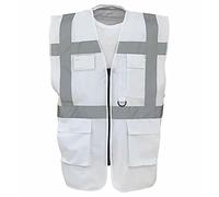 DIGITAL SPOT Unisex High Visibility Executive Waistcoat Multi Functional Pocket Hi Vis Vests White Large