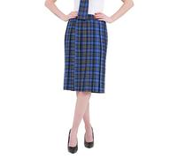 DIGITAL SPOT Womens 26 Inches Pleated Long Tartan Skirt Ladies Checked Box Skirt Plus Size Blue UK 8-10 Small/Medium