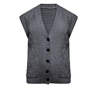 DIGITAL SPOT Womens Cable Knitted Sleeveless Button Pocket Cardigan Ladies Grandad Fancy Waistcoat Charcoal UK 24-26