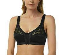 DIGITAL SPOT Womens Front Fastening Bra Soft Cup Lace Satin Bras Ladies Firm Control Unpadded Full Cup Bra Black