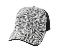 DIGITAL SPOT Womens Rhinestone Sequin Sun Cap Ladies Adjustable Baseball Cap Outdoor Studded Hat (Black/White One Size)