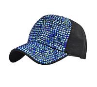 DigitalSpot Womens Rhinestone Sequin Sun Cap Ladies Adjustable Baseball Cap Outdoor Studded Hat (Blue One Size)