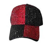 DigitalSpot Womens Rhinestone Sequin Sun Cap Ladies Adjustable Baseball Cap Outdoor Studded Hat (Red/Black One Size)