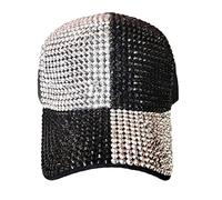 DIGITAL SPOT Womens Rhinestone Sequin Sun Cap Ladies Adjustable Baseball Cap Outdoor Studded Hat (Silver/Black One Size)