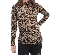 DIGITAL SPOT Womens Snake Leopard Print Turtle Neck T Shirt Ladies Long Sleeve Fancy Top Brown Leopard M/L UK 12-14