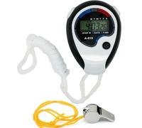 Digital Stopwatch, Multi-Function Electronic Sport Referee Handheld Stop Watch ABS Interval Training Timer Outdoor Timer + Lanyard for Running Exercise Equipment White KK's (White/Black + Whistle)