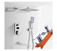 Digital Temperature Display Shower System,Chrome Bathroom Shower Faucet Set,Embedded in Wall Rainfall Shower Head Mixers(16 inch 3-Ways)