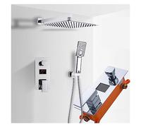 Digital Temperature Display Shower System,Chrome Bathroom Shower Faucet Set,Embedded in Wall Rainfall Shower Head Mixers(16 inch 2-Ways)