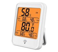 Digital Thermometer Hygrometer, Indoor Humidity Monitor with Backlight | Max/min record, magnetic mount. Ideal for baby room, bedroom, home, office, wine cellar, white