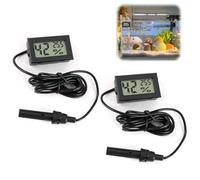 Digital Thermometer Hygrometer,Pack of 2 LCD Embedded Mini Probe Tortoise Thermometers Temperature Humidity Gauge Meter for Reptile Incubator Aquarium Poultry office Living Room Black