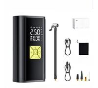Digital Tire Inflator, Portable Air Compressor Pump, Black, LCD Display, 8x8x16cm, Auto Shutoff, Preset Pressure, LED Light, for Car, Motorcycle, Bicycle Tires