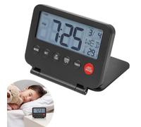 Digital Travel Alarm Clock Mini Foldable Portable Temperature Calendar Timer LCD Clock with Backlight Temperature Snooze Battery Operated 12/24H Small and Light Simple to Set for Home Travel Office