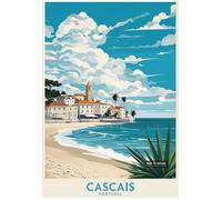 Digital Travel Poster Illustration Of Cascais Portugal Landscape - Retro Europe Travel Poster A4 Size Vintage Wall Art Print of Famous European Destinations Ideal for Home or Office Decor