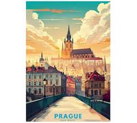 Digital Travel Poster Showcasing A Scenic View Of Prague City - Retro Europe Travel Poster A4 Size Vintage Wall Art Print of Famous European Destinations Ideal for Home or Office Decor
