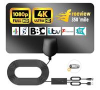 Digital TV Aerial 550+ Miles Long Range - Amplified HD TV Antenna Indoor for Freeview TV Support 4K 1080P (Black)