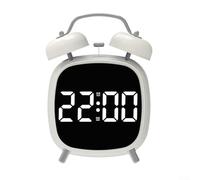 Digital Twin Bell Alarm Clock with 4 Inch LED Display - Silent Non-Ticking Operation - Loud 70dB Mechanical Ringing for Heavy Sleepers - USB or Battery Powered Bedside(White)