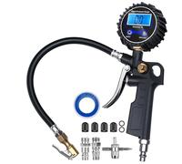 Digital Tyre Inflator with Pressure Gauge, 250 PSI Air Chuck and Compressor Accessories Heavy Duty with Air Chuck Quick Connect Coupler, Tyre Pressure Inflator with Rubber Hose for Car