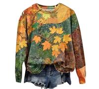 Digital Underground Clothes Women's Fashion Casual Halloween Printed Round Neck Long Sleeve Top Hoodless Sweatshirt Ladies Quilted (Khaki, L)