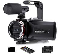 Digital Video Camera Camcorder 4K, 64MP UHD Vlogging Dual Camera for YouTube, 21X Digital Zoom HD Screen Vlog Camera with External Microphone, Stabilizer, Remote, 2 Batteries, Remote, Memory Card