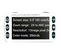 Digital Video Magnifier, 5-Inch Electronic Reading Aid, 2X-48X Zoom, 26 Color Modes, Foldable Handle for Low Vision & Macular Degeneration
