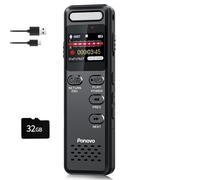 Digital Voice Recorder, Ponovo 48GB Voice Activated Recorder with External Microphone and Playback, Rechargeable Portable Dictaphone Device with Password for Lectures Meetings Interviews Classes