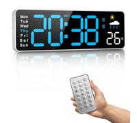 Digital Wall Clock, 12 Inch Digital Clock with Remote Control, Weekly Time and Automatic Dimming Function, Temperature, Weather Report, Timer, for Living Room/Classroom/Gym/Church/Business