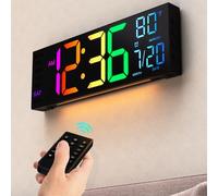 Digital Wall Clock 16" Large LED Display, Loud Alarm, Remote Control, DST, Auto-Dimming, Date and Day, Timer, Temperature - 12/24H Format - Ideal for Living Room, Bedroom, Kitchen