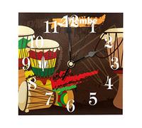 Digital Wall Clock-African Percussion Colorful Djembe Music 8 Inch Square Wood Clocks for Walls,Battery Operated Quiet Desk Clock for Home Office School