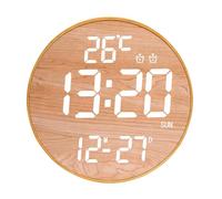 Digital Wall Clock Home Decor Remoting Control Brightness Adjustment Alarm Clock Wall Hanging Clock for Bedroom Kitchen, Wooden Surface, White Light