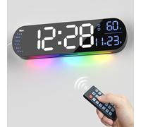 Digital Wall Clock Large Display, 13.7 inch with RGB Color Changing Remote Control, Date Week Temperature DST, Auto Brightness Dimmer Big Clock with Night Lights