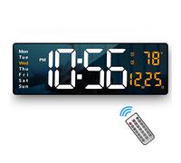 Digital Wall Clock Large Display, 16.2 Inch , LED Digital Clock with Remote Control for Living Room Decor, Automatic Brightness Dimmer with Date Week Temperature (Orange)