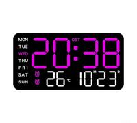 Digital Wall Clock, Large LED Display Alarm, Voice Activated With Adjustable Brightness, Temperature Date Week Display Table Alarm Clocks(Black shell with for PINK light)