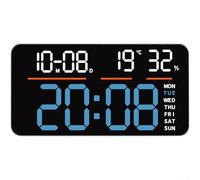 Digital Wall Clock, LED Clock, Silent Alarm Clock, Large Display with Temperature, Calendar, Weekday, Remote Control, Modern Design for Home Office Bedroom(Blue Light)