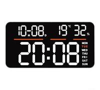 Digital Wall Clock, LED Clock, Silent Alarm Clock, Large Display with Temperature, Calendar, Weekday, Remote Control, Modern Design for Home Office Bedroom(White Light)
