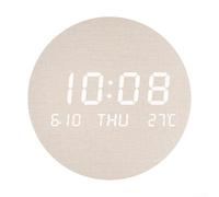 Digital Wall Clock LED Display, Round Wall Clock with Temperature, Date and Day Display, Wall Clock Silent Wood-Look Design, for Bedroom, Living Room and Home Decor(cotton and linen)