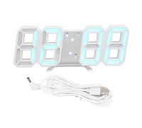 Digital Wall Clock Modern Design Temperature Display Alarm Function Sound Control Auto Sleep LED Wall Clock (White Shell Blue Characters)