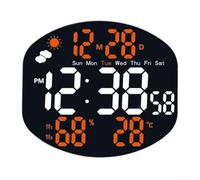 Digital Wall Clock with Comprehensive Display, LED Time, Date, Temperature, Humidity, Two Alarms, Remote Control, Perfect for Any Setting (White Orange)